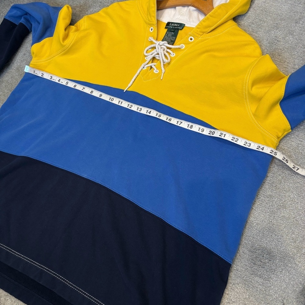 Lauren Ralph Lauren 3X Hoodie Yellow and Blue Color Block Sweatshirt - Picture 10 of 13
